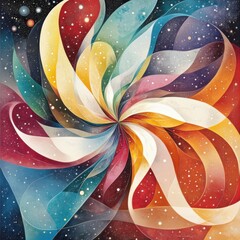 Digital artwork generated by AI, featuring a colorful swirling floral shape against a dark, cosmic, star-filled background. A stunning example of modern generative art and technology aesthetics.