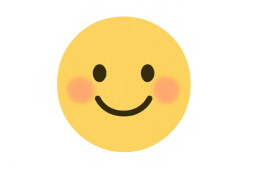 Yellow smiling emoticon with rosy cheeks expressing happiness and joy on transparent background