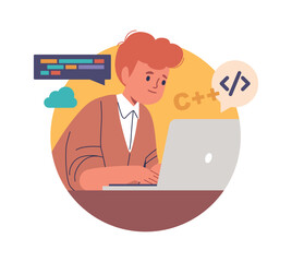 Boy student enjoying computer programming