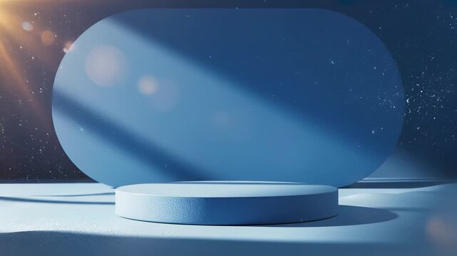 Luminous, circular blue object radiates otherworldly glow on pedestal against bright blue background, perfect for futuristic or technological advancement concepts in marketing campaigns.