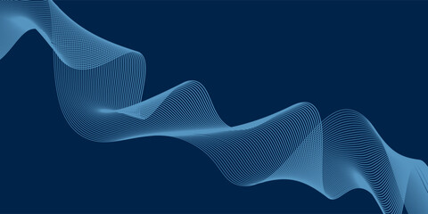 Wave line of flowing particles over dark abstract vector background, smooth curvy shape shining dots fluid array. 3d dots blended mesh, future technology relaxing wallpaper.