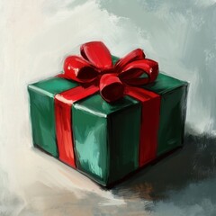 Classic Christmas present wrapped in deep green paper with a large striped red bow. Symbol of seasonal giving, festive spirit, and holiday warmth.