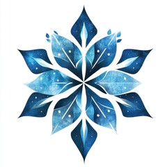Detailed star or snowflake mandala pattern in cool blue and white tones. Represents winter holidays, frost, magic, and sacred geometry.