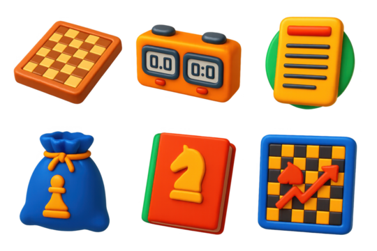 Variety of colorful and playful objects, including a book, a clock, a bag