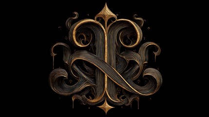 Black fire smoke pattern design with abstract gold chain wire object shape