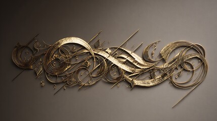 Black fire smoke pattern design with abstract gold chain wire object shape