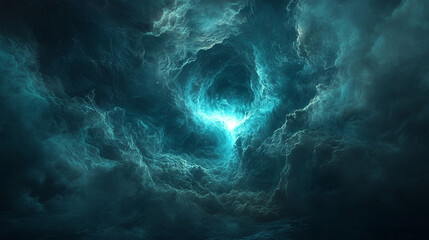 Outer space with a wormhole forming a light tunnel, black hole, and cosmic distortion, showing energy movement through galaxies and nebulae in a dynamic futuristic sci-fi universe visualization