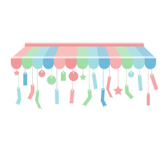 Single Vector Icons of Colorful Japanese Summer Festival Decorations with Wind Chimes and Awning. EPS Editable