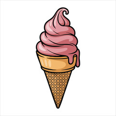summer berry ice cream dessert in crispy waffle cup vector art isolated on white background