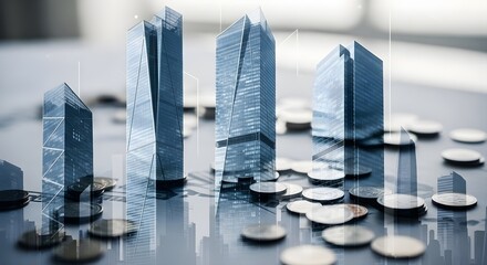 Modern Cityscape with Financial Growth and Stacked Coins Symbolizing Investment and Wealth