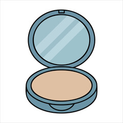 makeup compact powder case with mirror vector art isolated on white background