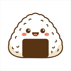 cute Japanese rice triangle with happy face vector art isolated on white background