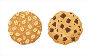 assorted cookies collection with chocolate chips and dragees vector art isolated on white background