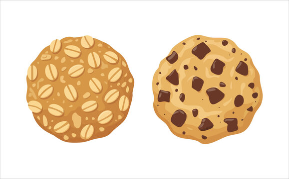 assorted cookies collection with chocolate chips and dragees vector art isolated on white background
