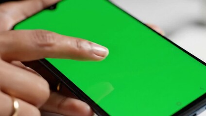 Finger touching a smartphone screen with green screen for chroma key compositing use - Powered by Adobe