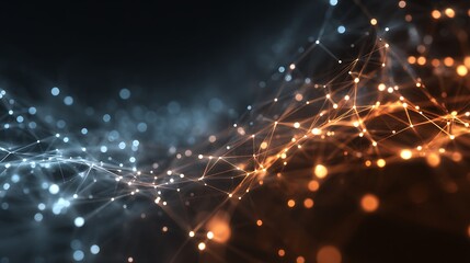 Abstract blue night sky technology background with glowing Christmas star particles and bright fantasy snow