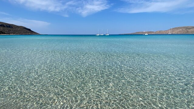 view of the clear sea waters on the beautiful island of Elafonisos in Greece