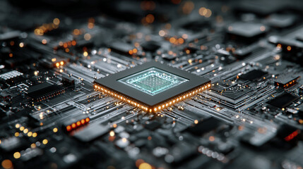 Quantum computing interface glowing in dark environment with luminous digital elements representing futuristic technology, advanced computation, abstract data flow, and sci-fi digital visualization