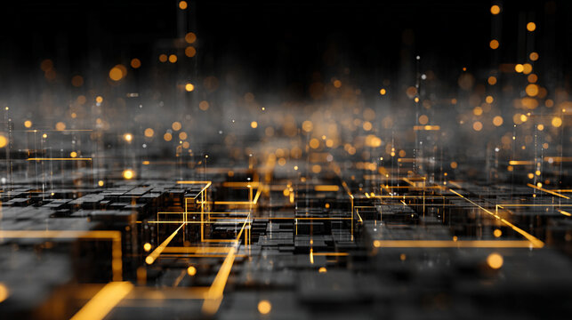 Quantum computing interface glowing in dark environment with luminous digital elements representing futuristic technology, advanced computation, abstract data flow, and sci-fi digital visualization