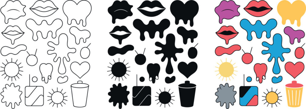 Funky doodle style stickers and emojis for social media content and web design assets