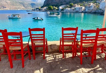 Terrace by the water in Limeni in Greece