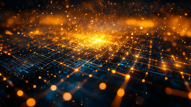 Quantum computing interface glowing in dark environment with luminous digital elements representing futuristic technology, advanced computation, abstract data flow, and sci-fi digital visualization