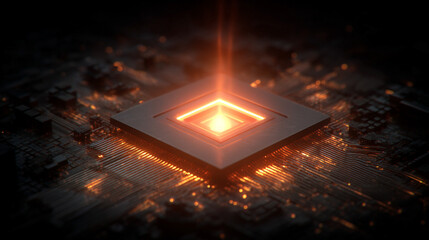 Quantum computing interface glowing in dark environment with luminous digital elements representing futuristic technology, advanced computation, abstract data flow, and sci-fi digital visualization