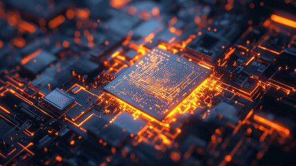 Quantum computing interface glowing in dark environment with luminous digital elements representing futuristic technology, advanced computation, abstract data flow, and sci-fi digital visualization