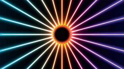 Neon light explosion design on a black background