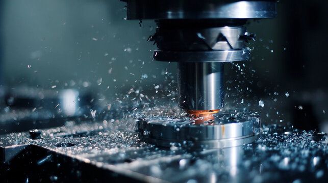 This clip illustrates a precision machining process at a manufacturing site. The tool shapes metal with spinning components, creating intricate designs. Sparks and shavings fly during operation