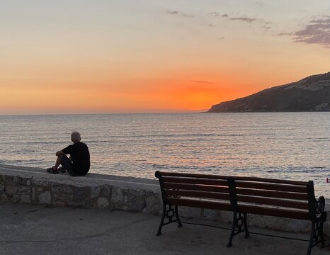 sunset over the sea in Neo Oitylo in Greece