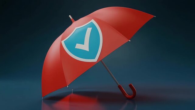 Powerful insurance protection with red umbrella and shield logo offering security and safety against risks in financial planning, and peace of mind - Powered by Adobe
