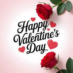 Happy valentines day greeting with red rose and heart decoration