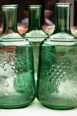 Antique Embossed Glass Wine Bottles Collection