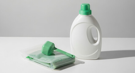 Cleaning supplies bottle and microfiber cloth