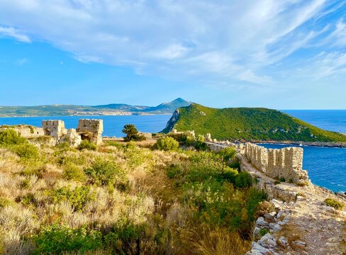 view of the coast of Voidokilia beach in Peloponnese