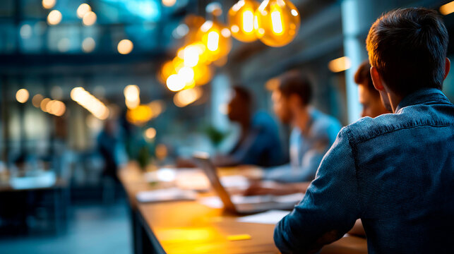 Group of faceless people working in office defocused background workspace modern coworking environment professional collaboration atmosphere contemporary shared space design - Powered by Adobe