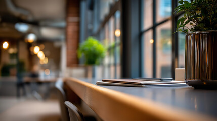 Modern shared workspace design interior contemporary coworking space aesthetic defocused elements professional office environment collaborative atmosphere clean architectural