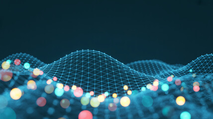 Modern data network visualization with glowing spheres for tech innovation and digital transformation, perfect for cutting-edge technology and communication concepts