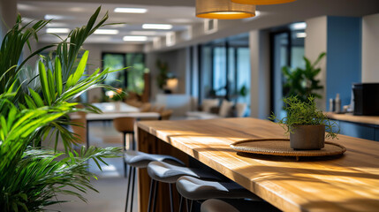 Modern open plan office interior with coworking space communal area design natural light flooding defocused workspace elements great for startups freelancers contemporary