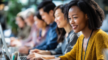Busy multi ethnic faceless business people working together diverse employees staff collaboration coworking space setting defocused background project team corporate teamwork