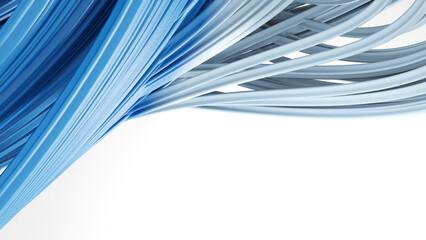 Glossy blue 3D swirl on white background, dynamic, abstract pattern. 3D render illustration, abstract wallpaper background