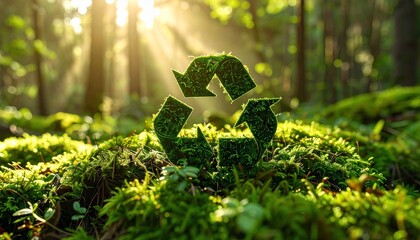 Ecological recycling concept with forest scene, representing sustainability and conservation