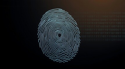 Digital fingerprint with binary code on a dark background for security