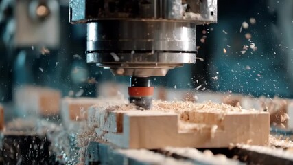 Medium shot capturing CNC machinery cutting timber with precision highlighting the integration of computercontrolled systems in sawmill operations.