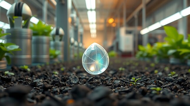 Glowing seed in a greenhouse, representing agricultural technology and sustainable growth
