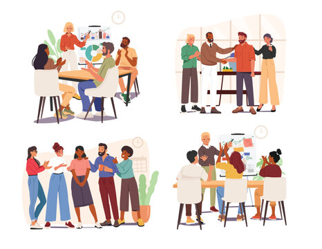 Business team congratulation professionals and colleagues showcasing teambuilding and common spirit