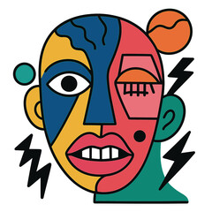 An abstract pop art collage featuring surrealistic facial design in vector illustration, crafted for NFTs, tokens, wallpapers, posters, crypto, punk aesthetics, and blockchain digital art