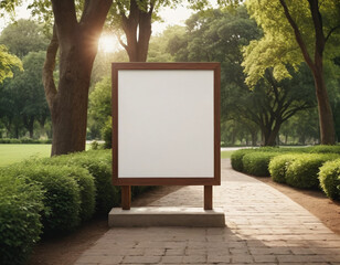 Public park pathside canvas mockup creating natural outdoor setting for art displays or advertising visualization projects with greenery and walking path elements enhancing visual appeal