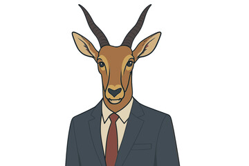 An anthropomorphic antelope in a business suit, human-enhanced, presented as a  business concept